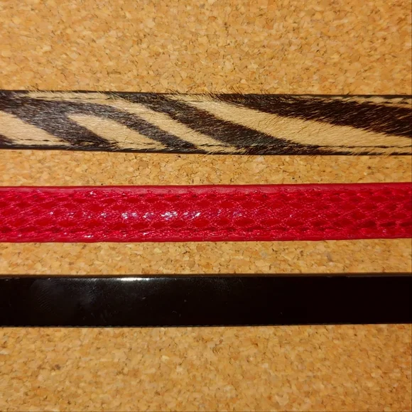 White House Black Market 3 Thin Textured Waist Belts Bows Black Red Animal Print - Picture 3 of 16